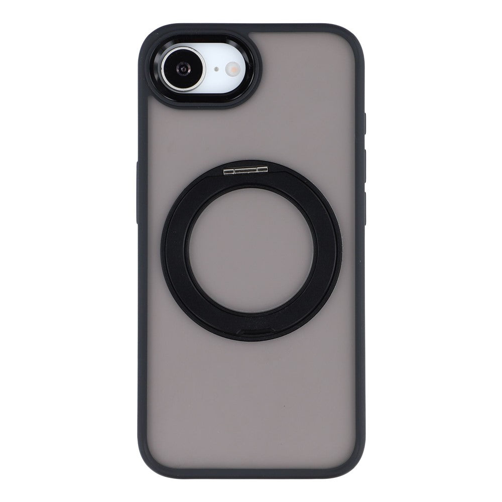 Til iPhone 17e / 16e cover med roterende støttefod i TPU + PC, skridsikkert mat bagcover til telefon