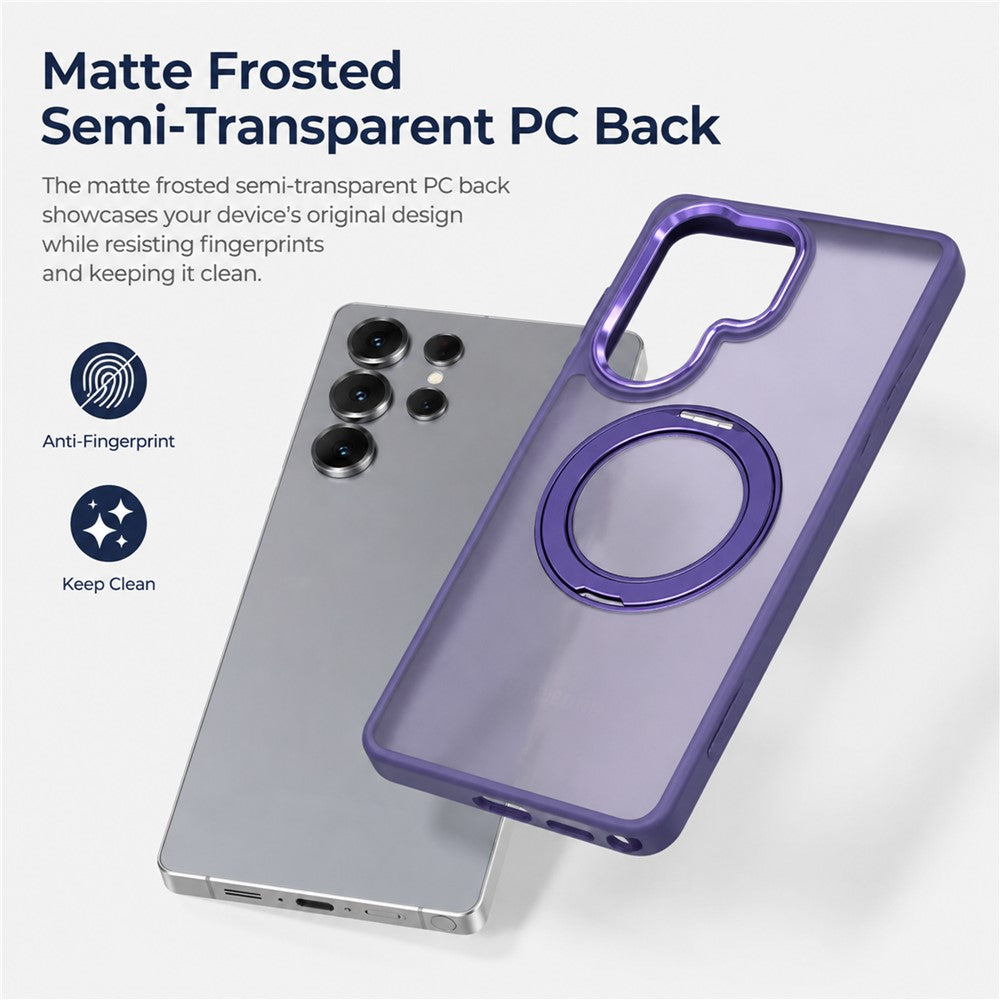 For Samsung Galaxy S26 Ultra Magnetic Case Matte PC+TPU Anti-slip Phone Cover with Rotating Kickstand