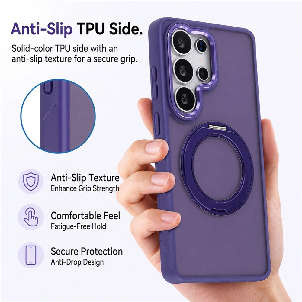 For Samsung Galaxy S26 Ultra Magnetic Case Matte PC+TPU Anti-slip Phone Cover with Rotating Kickstand