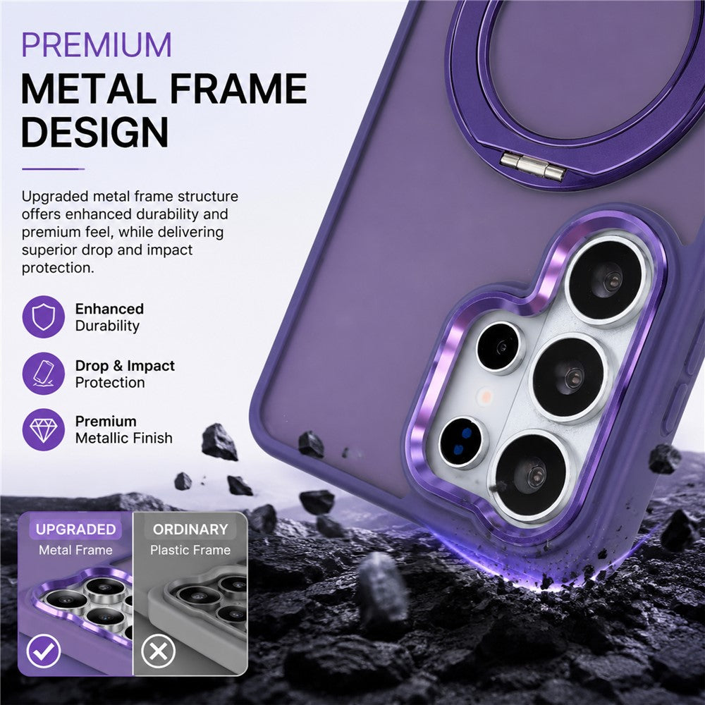For Samsung Galaxy S26 Ultra Magnetic Case Matte PC+TPU Anti-slip Phone Cover with Rotating Kickstand