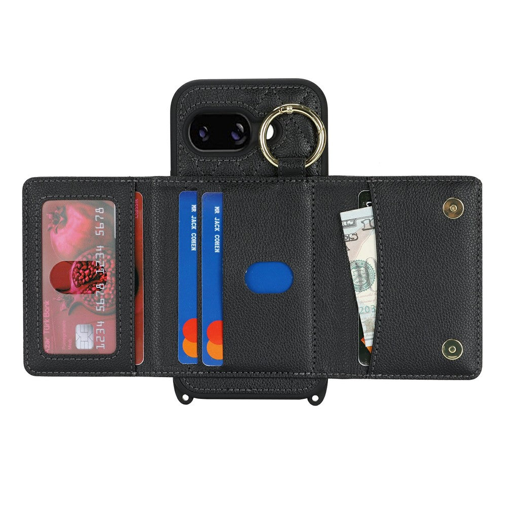 For Google Pixel 10a Case with Lanyard  /  Mirror  /  Card Holder Grids Pattern RFID Blocking Phone Cover