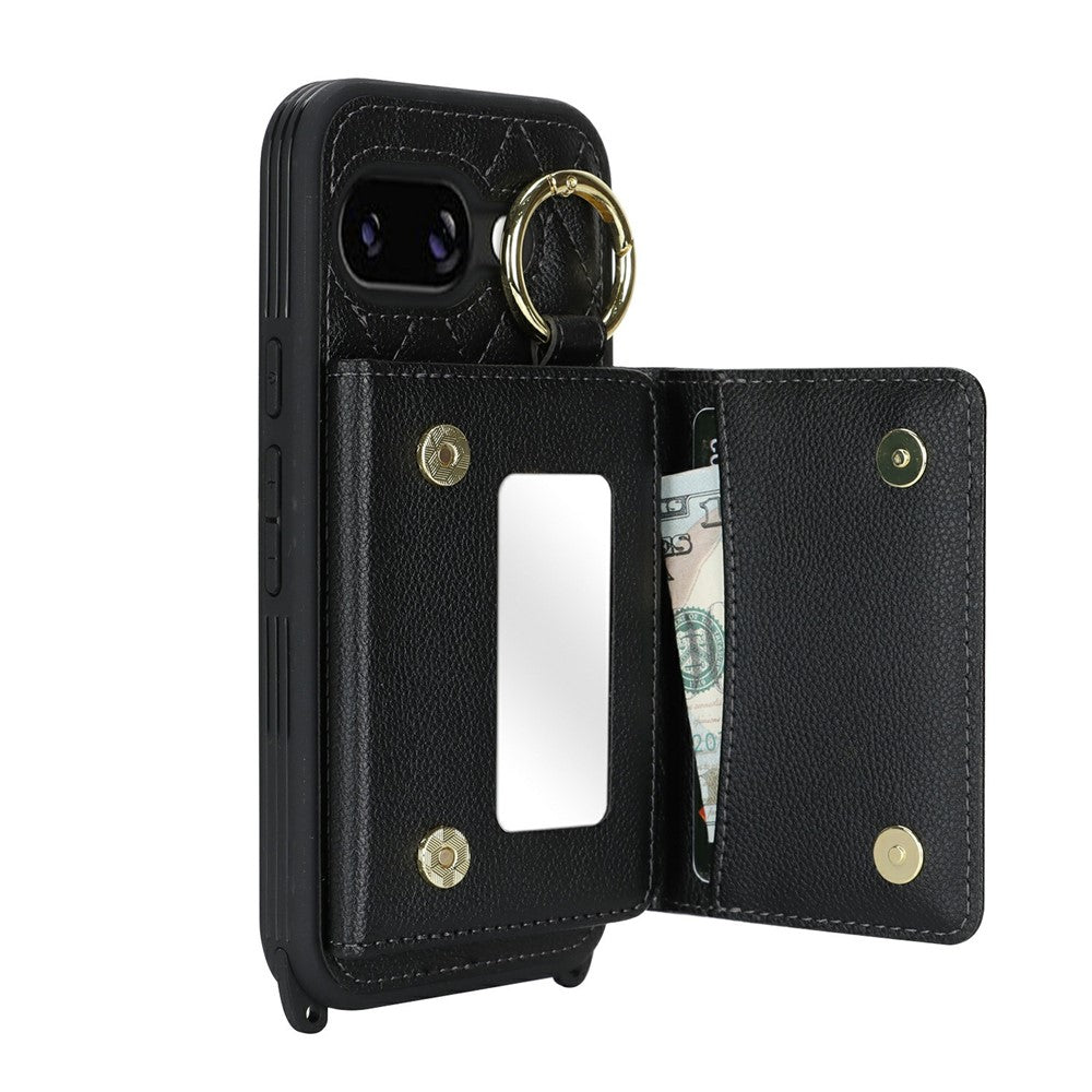 For Google Pixel 10a Case with Lanyard  /  Mirror  /  Card Holder Grids Pattern RFID Blocking Phone Cover