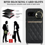 For Google Pixel 10a Case with Lanyard  /  Mirror  /  Card Holder Grids Pattern RFID Blocking Phone Cover