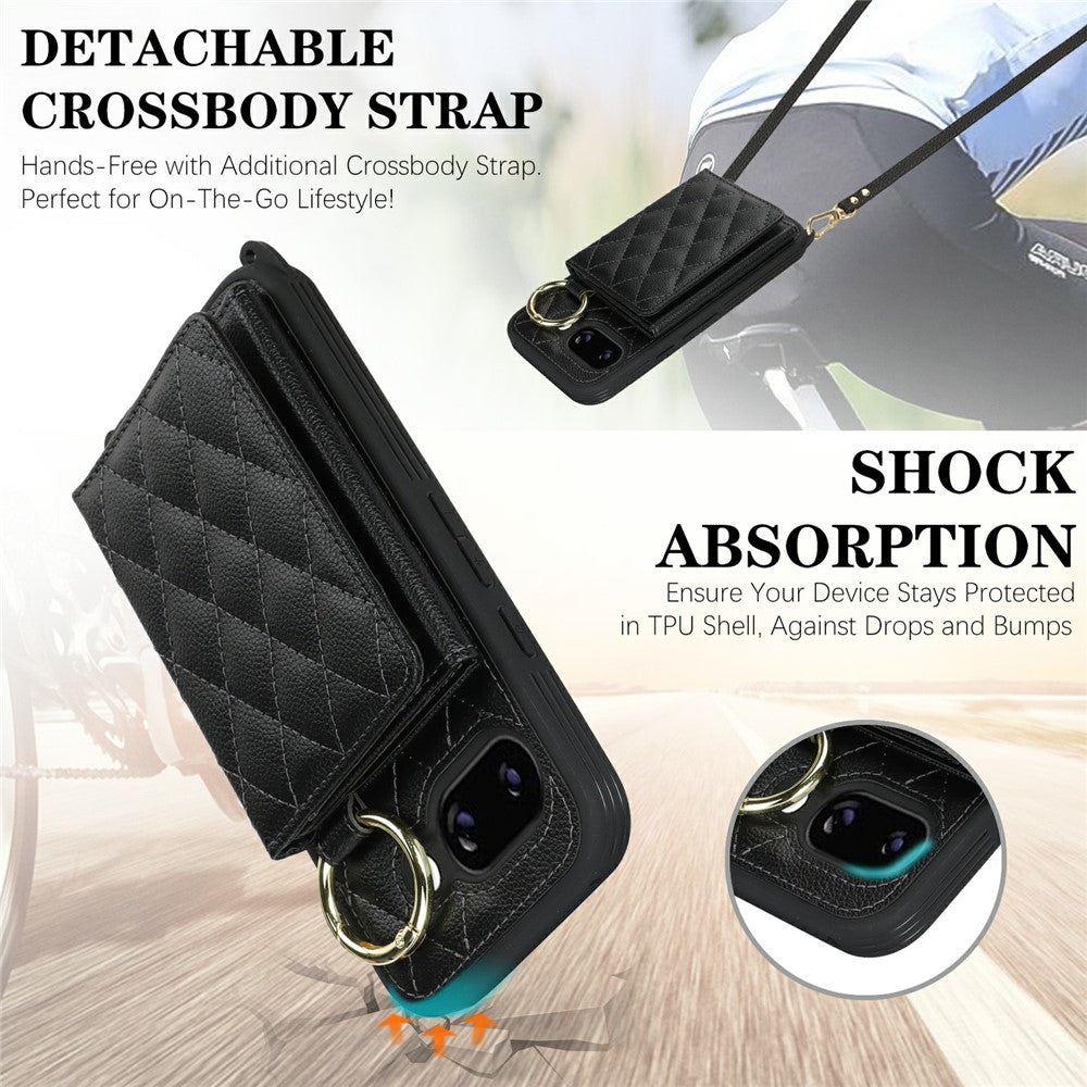 For Google Pixel 10a Case with Lanyard  /  Mirror  /  Card Holder Grids Pattern RFID Blocking Phone Cover