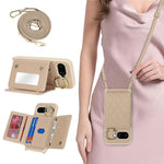 For Google Pixel 10a Case with Lanyard  /  Mirror  /  Card Holder Grids Pattern RFID Blocking Phone Cover