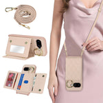 For Google Pixel 10a Case with Lanyard  /  Mirror  /  Card Holder Grids Pattern RFID Blocking Phone Cover
