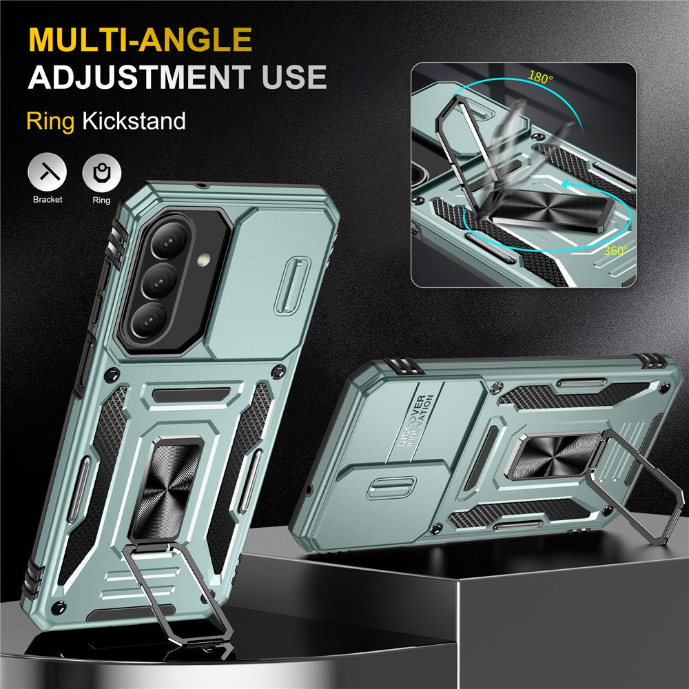 For Samsung Galaxy A27 5G Case Kickstand Slide Lens Lid PC + TPU Drop-Proof Phone Cover