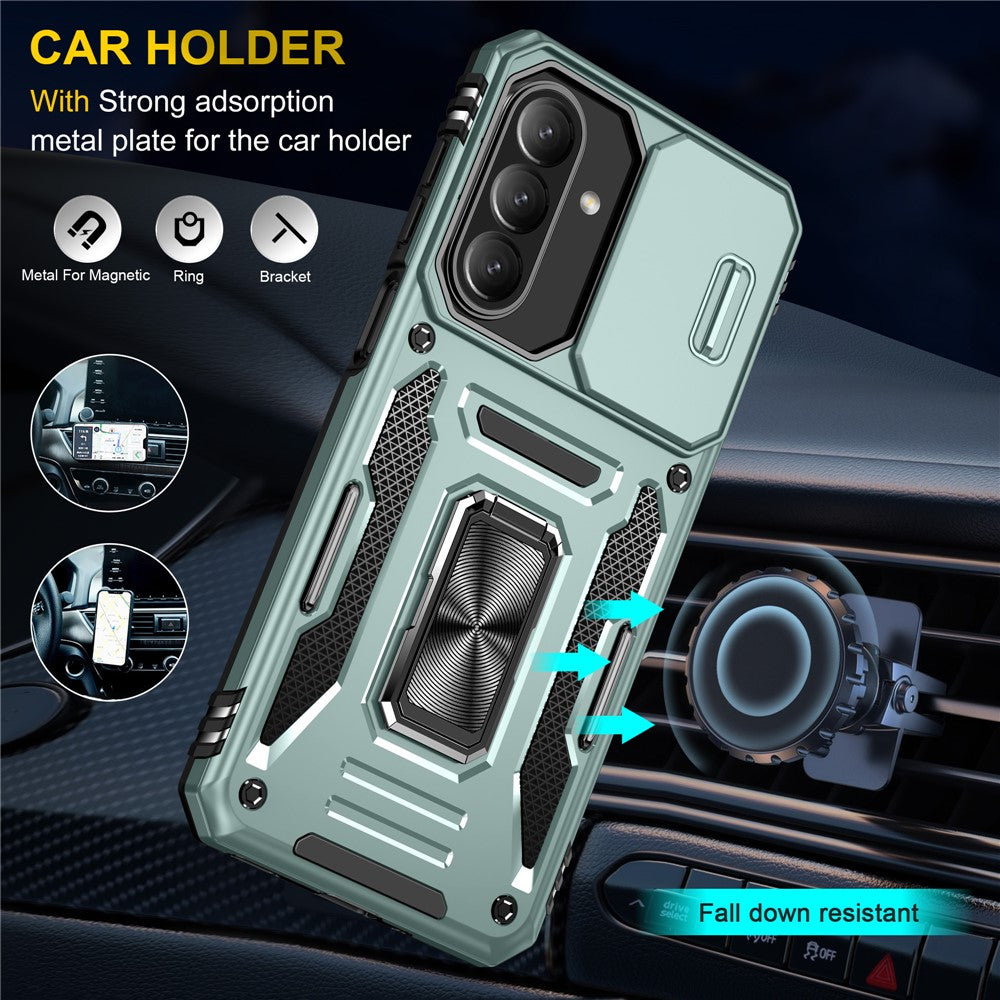 For Samsung Galaxy A27 5G Case Kickstand Slide Lens Lid PC + TPU Drop-Proof Phone Cover