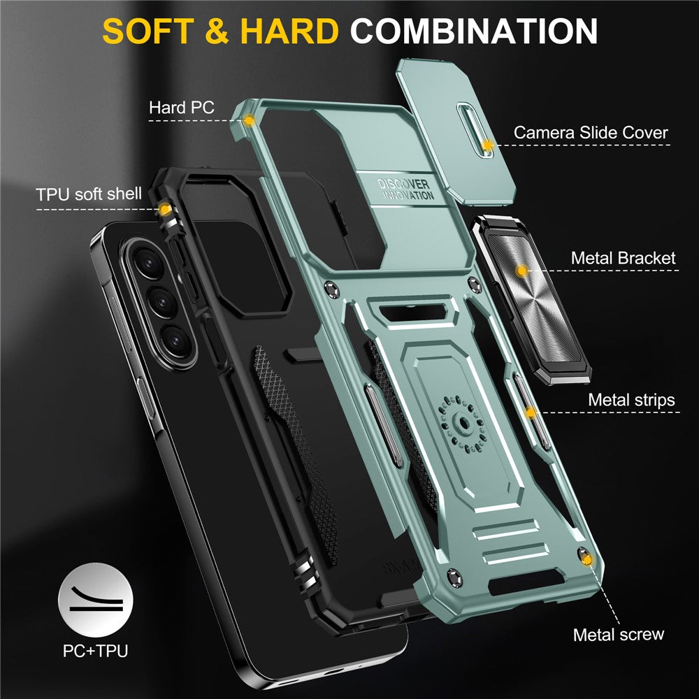For Samsung Galaxy A27 5G Case Kickstand Slide Lens Lid PC + TPU Drop-Proof Phone Cover