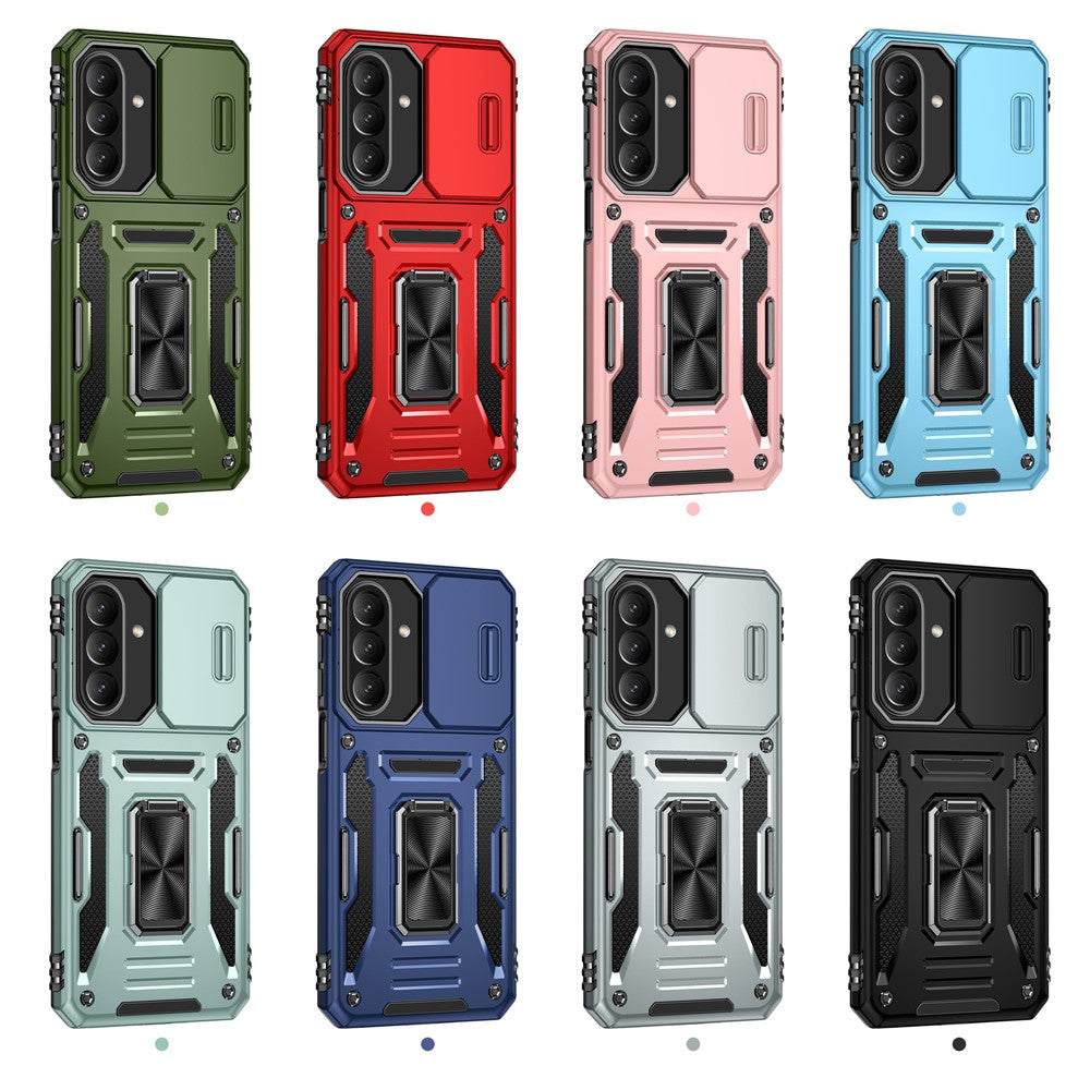 For Samsung Galaxy A27 5G Case Kickstand Slide Lens Lid PC + TPU Drop-Proof Phone Cover