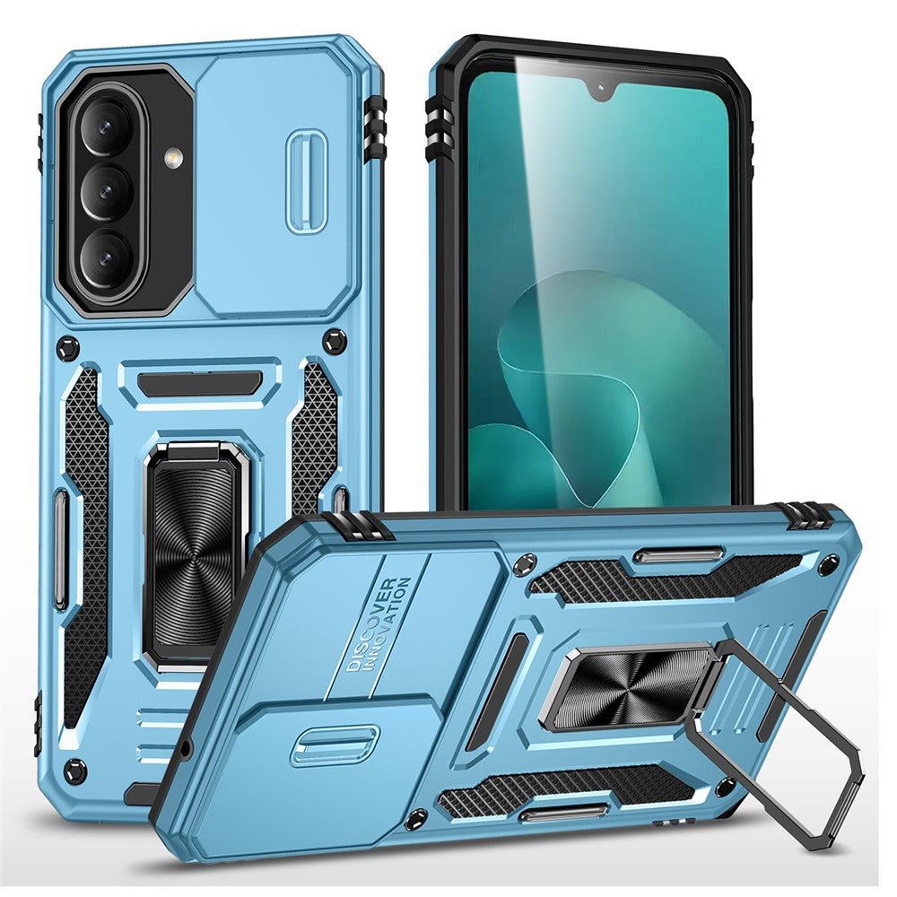 For Samsung Galaxy A27 5G Case Kickstand Slide Lens Lid PC + TPU Drop-Proof Phone Cover