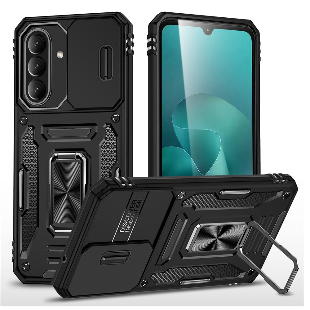 For Samsung Galaxy A27 5G Case Kickstand Slide Lens Lid PC + TPU Drop-Proof Phone Cover