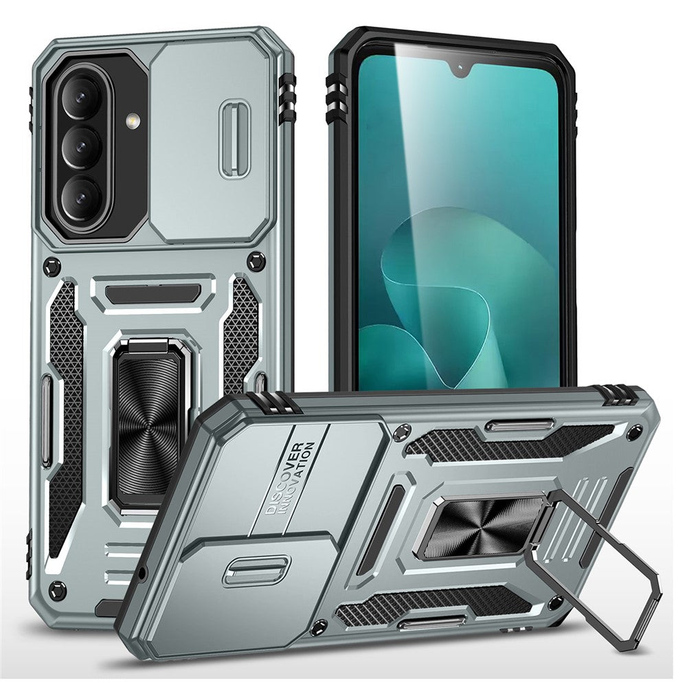 For Samsung Galaxy A27 5G Case Kickstand Slide Lens Lid PC + TPU Drop-Proof Phone Cover