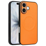 For iPhone 16 Plus Case Carbon Fiber Texture Leather Coated TPU PC Phone Cover with Metal Ring for Magnetic Car Mount