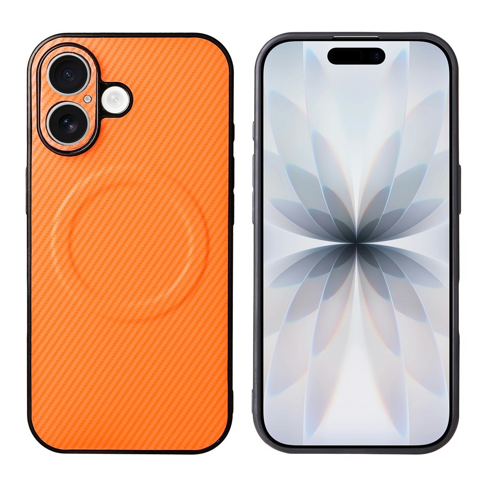 For iPhone 16 Plus Case Carbon Fiber Texture Leather Coated TPU PC Phone Cover with Metal Ring for Magnetic Car Mount