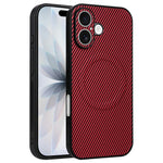 For iPhone 16 Plus Case Carbon Fiber Texture Leather Coated TPU PC Phone Cover with Metal Ring for Magnetic Car Mount