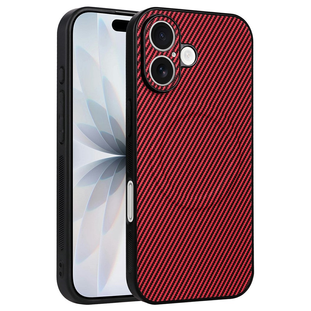 For iPhone 16 Plus Case Carbon Fiber Texture Leather Coated TPU PC Phone Cover with Metal Ring for Magnetic Car Mount