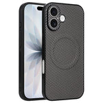 For iPhone 16 Plus Case Carbon Fiber Texture Leather Coated TPU PC Phone Cover with Metal Ring for Magnetic Car Mount