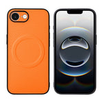 For iPhone 16e  /  17e Case Carbon Fiber Texture Leather Coated TPU PC Phone Cover with Metal Ring for Magnetic Car Mount