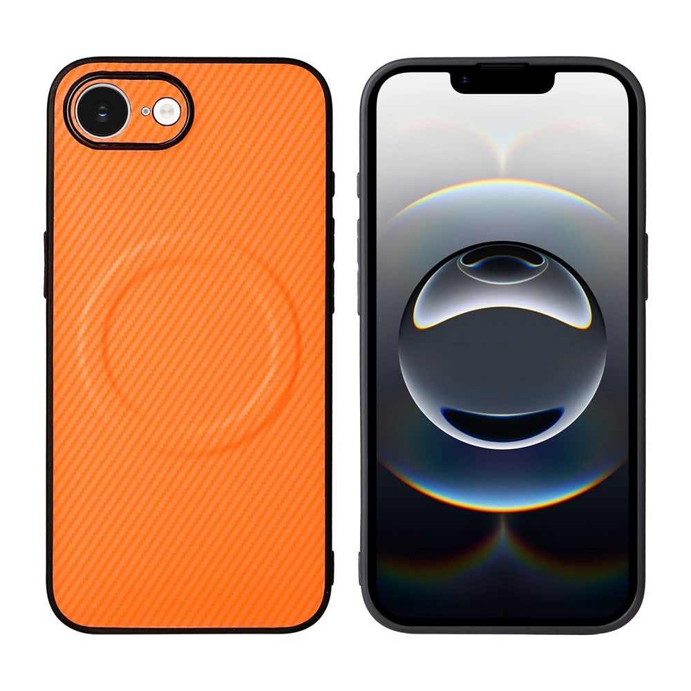 For iPhone 16e  /  17e Case Carbon Fiber Texture Leather Coated TPU PC Phone Cover with Metal Ring for Magnetic Car Mount