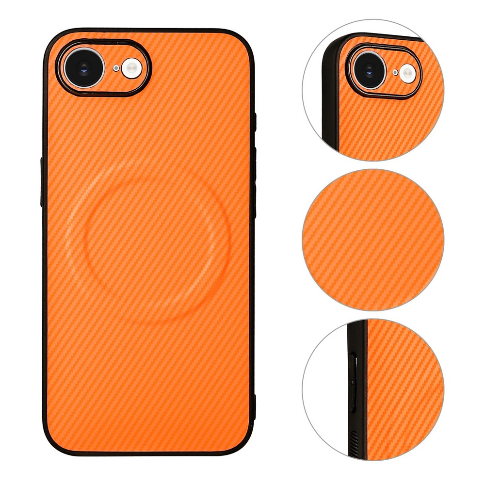 For iPhone 16e  /  17e Case Carbon Fiber Texture Leather Coated TPU PC Phone Cover with Metal Ring for Magnetic Car Mount