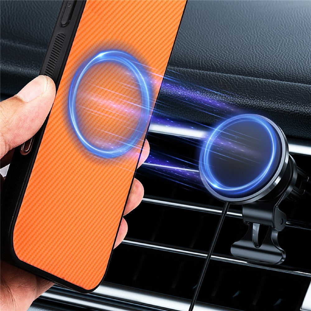 For iPhone 16e  /  17e Case Carbon Fiber Texture Leather Coated TPU PC Phone Cover with Metal Ring for Magnetic Car Mount