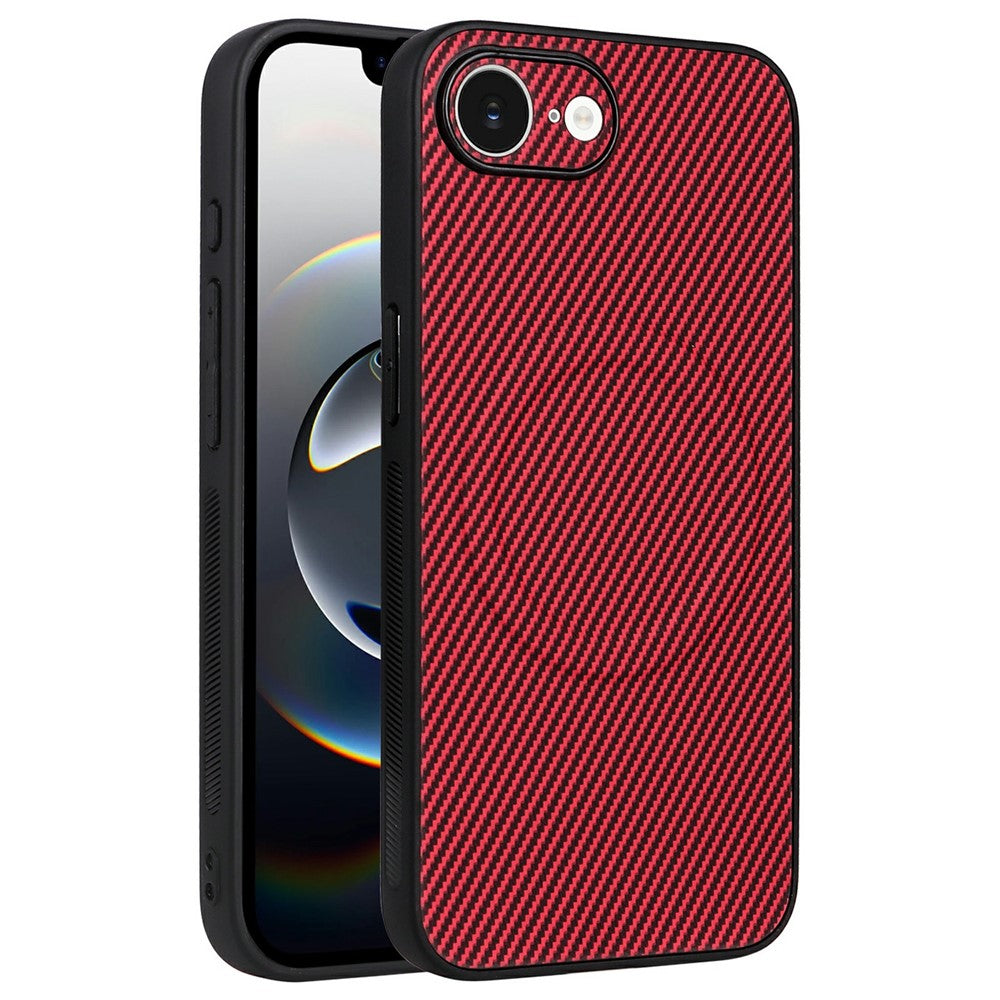 For iPhone 16e  /  17e Case Carbon Fiber Texture Leather Coated TPU PC Phone Cover with Metal Ring for Magnetic Car Mount