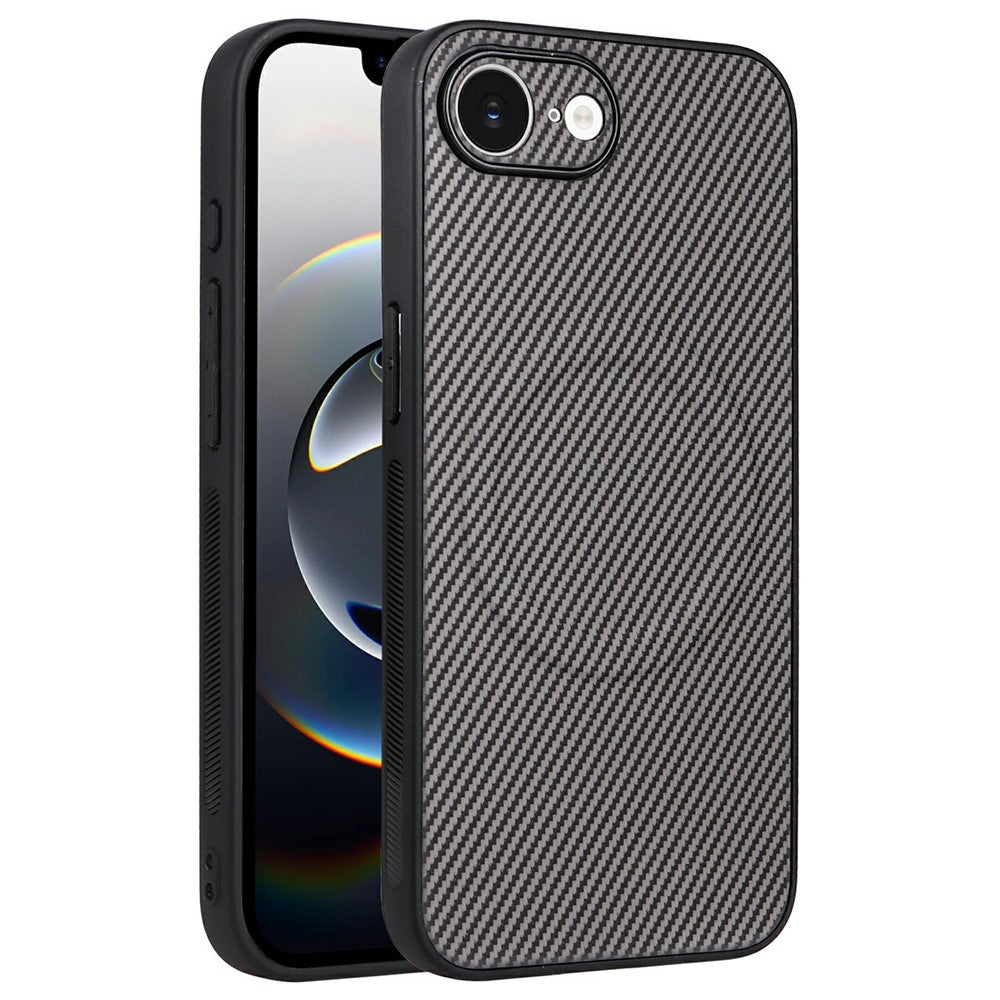 For iPhone 16e  /  17e Case Carbon Fiber Texture Leather Coated TPU PC Phone Cover with Metal Ring for Magnetic Car Mount