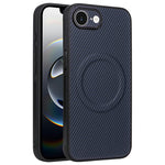 For iPhone 16e  /  17e Case Carbon Fiber Texture Leather Coated TPU PC Phone Cover with Metal Ring for Magnetic Car Mount