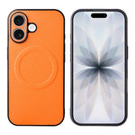 For iPhone 17 Case Carbon Fiber Texture Leather Coated TPU PC Phone Cover with Metal Ring for Magnetic Car Mount