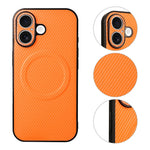 For iPhone 17 Case Carbon Fiber Texture Leather Coated TPU PC Phone Cover with Metal Ring for Magnetic Car Mount