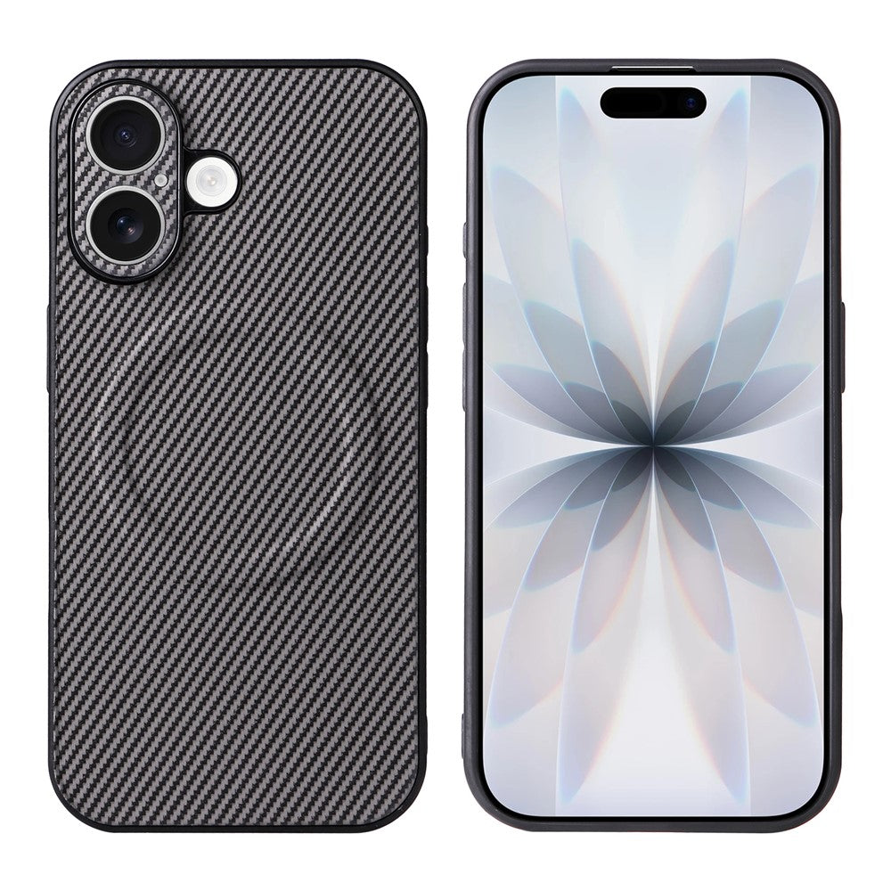 For iPhone 17 Case Carbon Fiber Texture Leather Coated TPU PC Phone Cover with Metal Ring for Magnetic Car Mount