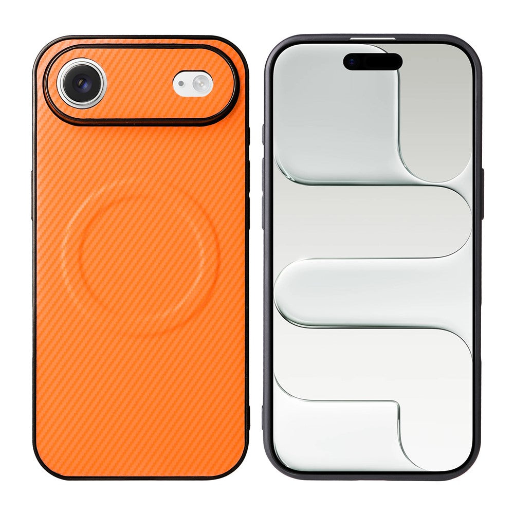 Til iPhone Air Case Cover i kulfibertekstur, læderbelagt TPU PC-telefoncover med metalring til magnetisk bilholder