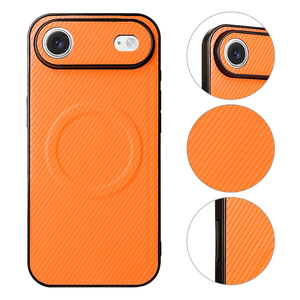 Til iPhone Air Case Cover i kulfibertekstur, læderbelagt TPU PC-telefoncover med metalring til magnetisk bilholder