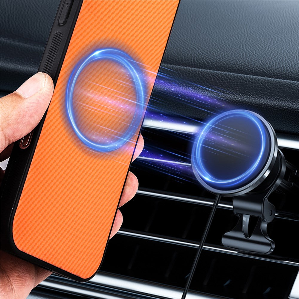 Til iPhone Air Case Cover i kulfibertekstur, læderbelagt TPU PC-telefoncover med metalring til magnetisk bilholder
