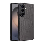 Til Samsung Galaxy S25+ Cover i kulfibertekstur læderbelagt TPU PC telefoncover med metalring til magnetisk bilholder