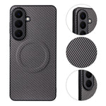 Til Samsung Galaxy S25+ Cover i kulfibertekstur læderbelagt TPU PC telefoncover med metalring til magnetisk bilholder