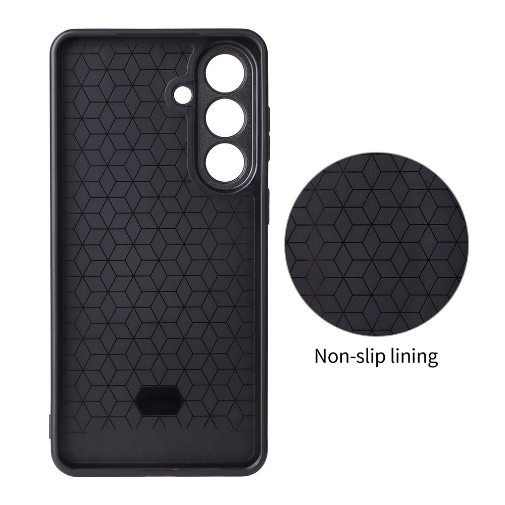 Til Samsung Galaxy S25+ Cover i kulfibertekstur læderbelagt TPU PC telefoncover med metalring til magnetisk bilholder