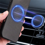 Til Samsung Galaxy S25+ Cover i kulfibertekstur læderbelagt TPU PC telefoncover med metalring til magnetisk bilholder