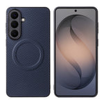 Til Samsung Galaxy S25+ Cover i kulfibertekstur læderbelagt TPU PC telefoncover med metalring til magnetisk bilholder