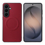 Til Samsung Galaxy S25+ Cover i kulfibertekstur læderbelagt TPU PC telefoncover med metalring til magnetisk bilholder