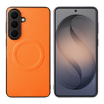 Til Samsung Galaxy S25+ Cover i kulfibertekstur læderbelagt TPU PC telefoncover med metalring til magnetisk bilholder