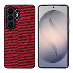 For Samsung Galaxy S26 Ultra Case Carbon Fiber Texture Leather Coated TPU PC Phone Cover with Metal Ring for Magnetic Car Mount