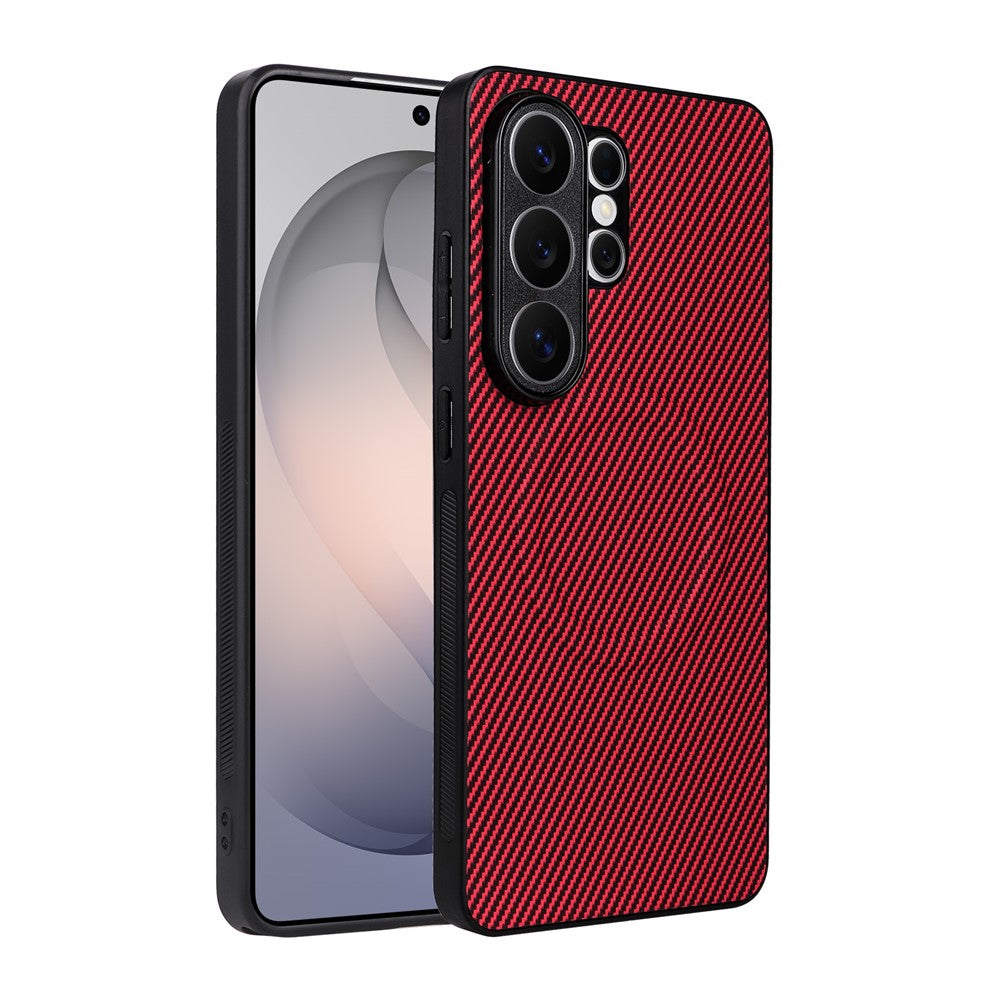 For Samsung Galaxy S26 Ultra Case Carbon Fiber Texture Leather Coated TPU PC Phone Cover with Metal Ring for Magnetic Car Mount