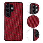For Samsung Galaxy S26 Ultra Case Carbon Fiber Texture Leather Coated TPU PC Phone Cover with Metal Ring for Magnetic Car Mount