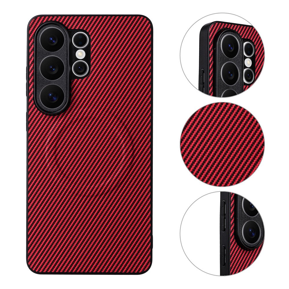 For Samsung Galaxy S26 Ultra Case Carbon Fiber Texture Leather Coated TPU PC Phone Cover with Metal Ring for Magnetic Car Mount