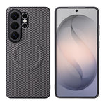 For Samsung Galaxy S26 Ultra Case Carbon Fiber Texture Leather Coated TPU PC Phone Cover with Metal Ring for Magnetic Car Mount
