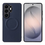 For Samsung Galaxy S26 Ultra Case Carbon Fiber Texture Leather Coated TPU PC Phone Cover with Metal Ring for Magnetic Car Mount