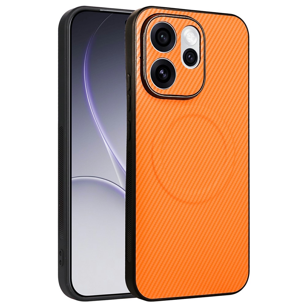 Oppo Reno15 Pro Max 5G (Global) / Reno15 Pro 5G (Kina) skal kolfiberstruktur läderbelagd TPU PC mobilskal med metallring för magnetisk bilmontering