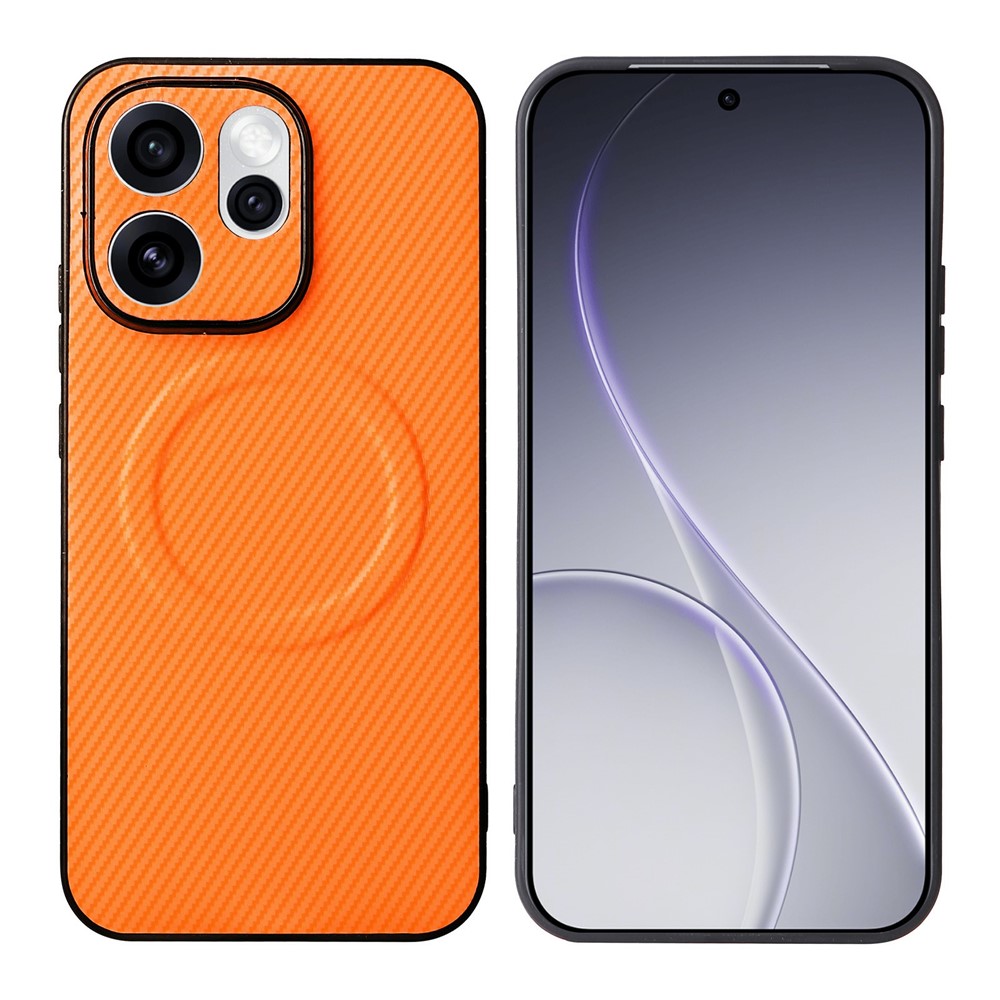 Oppo Reno15 Pro Max 5G (Global) / Reno15 Pro 5G (Kina) skal kolfiberstruktur läderbelagd TPU PC mobilskal med metallring för magnetisk bilmontering